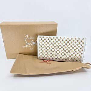 Christian Louboutin White Panettone Gold Spike Fold Spike Clutch Wallet B+ Condi